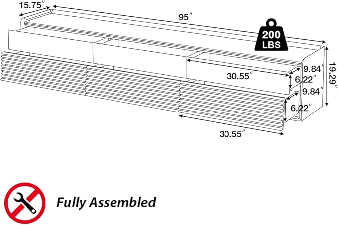 POVISON Fully-Assembled Mid Century Glossy Sintered Stone TV Stand, 94.49" Wood Media Console with Adjustable LED Light, Entertainment Center with Storage for Living Room