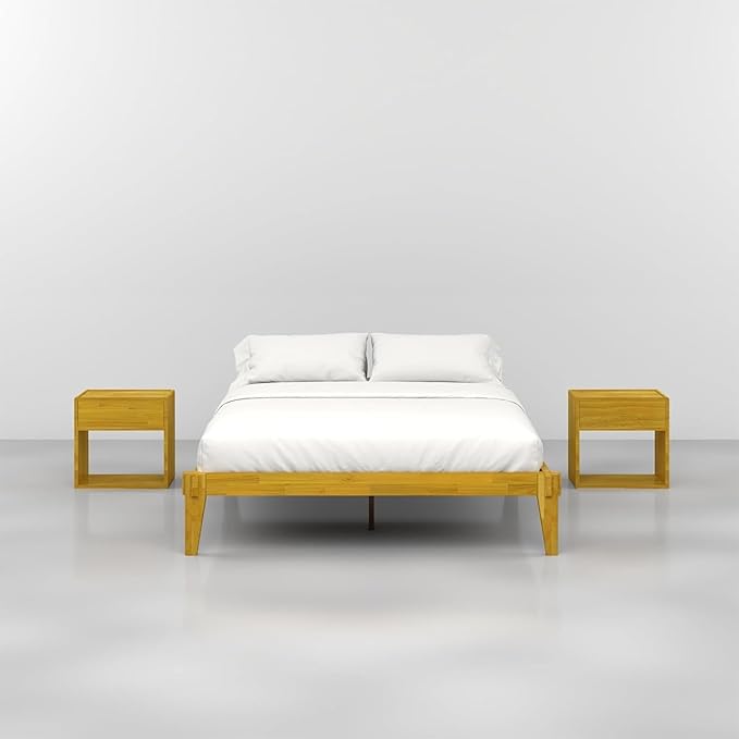 Bme Chalipa 14” Queen Bed Frame - Solid Wood Platform Bed - Japanese Joinery Bed Frame - Wood Slat Support - No Box Spring Needed - Easy Assembly - Minimalist & Modern Style, Golden Natural