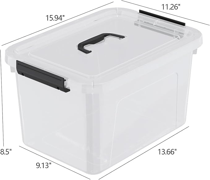 17.5 L Plastic Clear Latching Storage Box with Lid, Storage Bin with Handle, 4 Packs