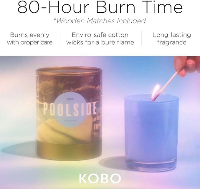 KOBO Poolside Scented Candle for Home (11 oz) – 100% Pure Soy Candle – 80-Hour Long-Lasting, Clean Burn Time – All Natural, Vegan, Non-GMO