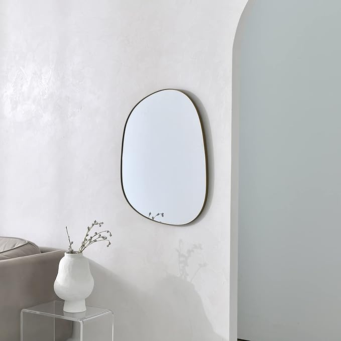 Asymmetrical Mirror for Wall Decor 17.5"*22.5", Modern Brass Framed Wall Mirror for Living Room Bathroom Bedroom Entryway ELE-STOU-0066G