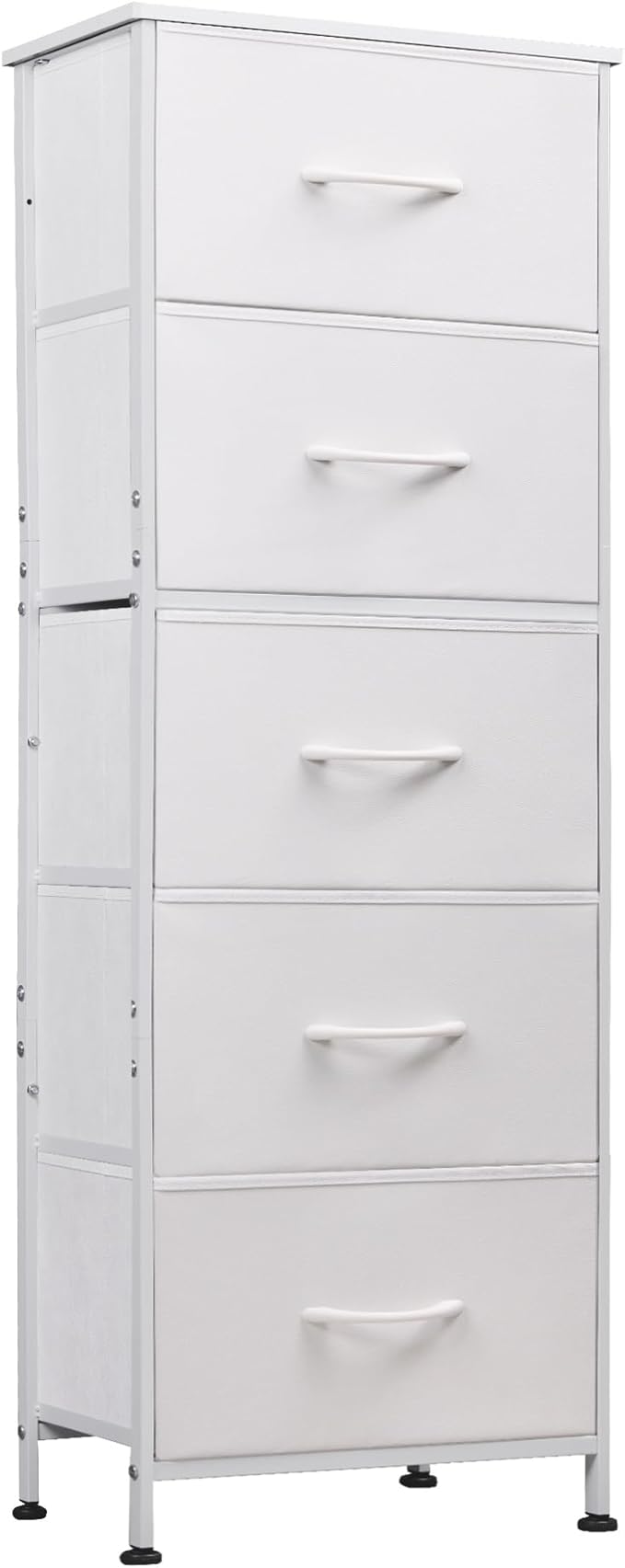 WLIVE Fabric Dresser, 5-Drawer Tall Dresser for Bedroom, Storage Dresser Organizer with Fabric Bins, Wood Top, Sturdy Steel Frame, Chest of Drawers for Closet, Hallway, White