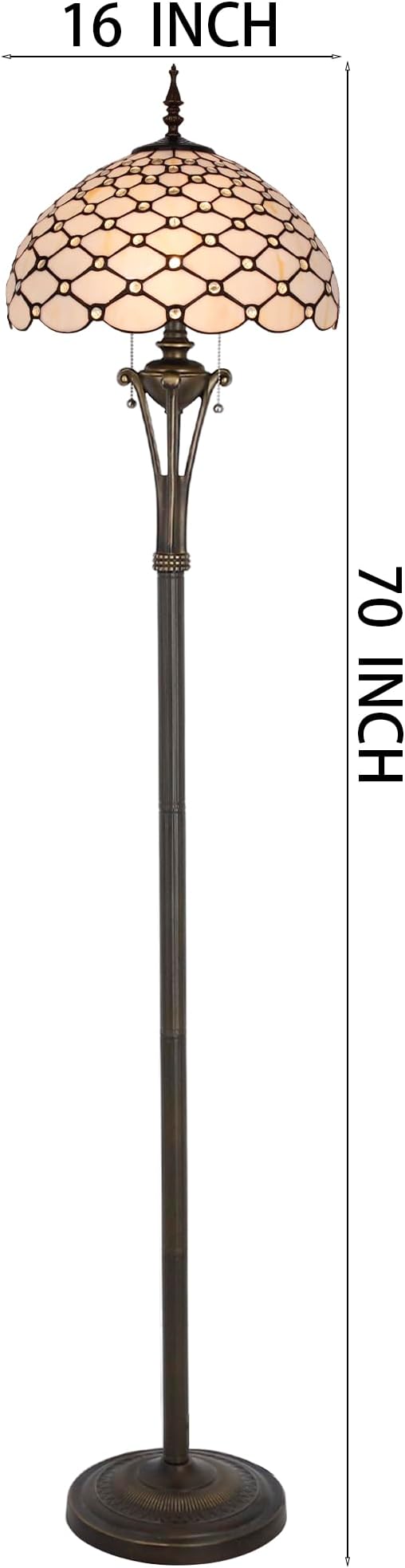 Tiffany Floor Lamp Cream Amber Bead Stained Glass Standing Reading Light 16X16X70 Inches Antique Pole Corner Lamp Decor Bedroom Office Living Room