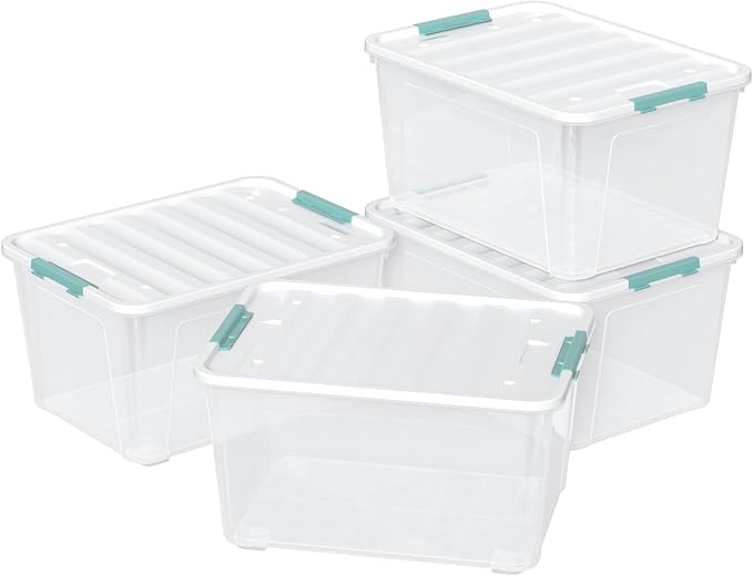 85 Quart Plastic Storage Bin with Latching Lid, Large Clear Storage Box, 4 Pack