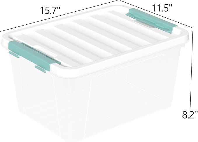20 Quart Clear Latching Boxes, Plastic Storage Bins with Lids Set of 6