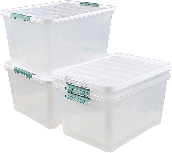Readsky 85 Quart (21 Gallon) Clear Plastic Storage Bins with Wheels, Large Latching Boxes with Lids, 4 Packs