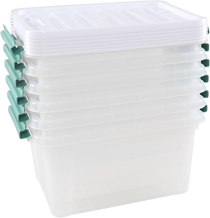 6-Pack Clear Storage Latch Bins, 20 L Plastic Storage Boxes