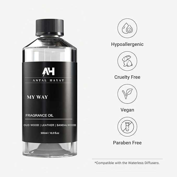 My Way 500mL Essential Oil Scent - Luxury Hotel Inspired Aromatherapy Scent Diffuser Oil - Lush Sandalwood, Warm Virginia Cedar, & Beautiful Iris - Inspired by One Hotel Miami Beach