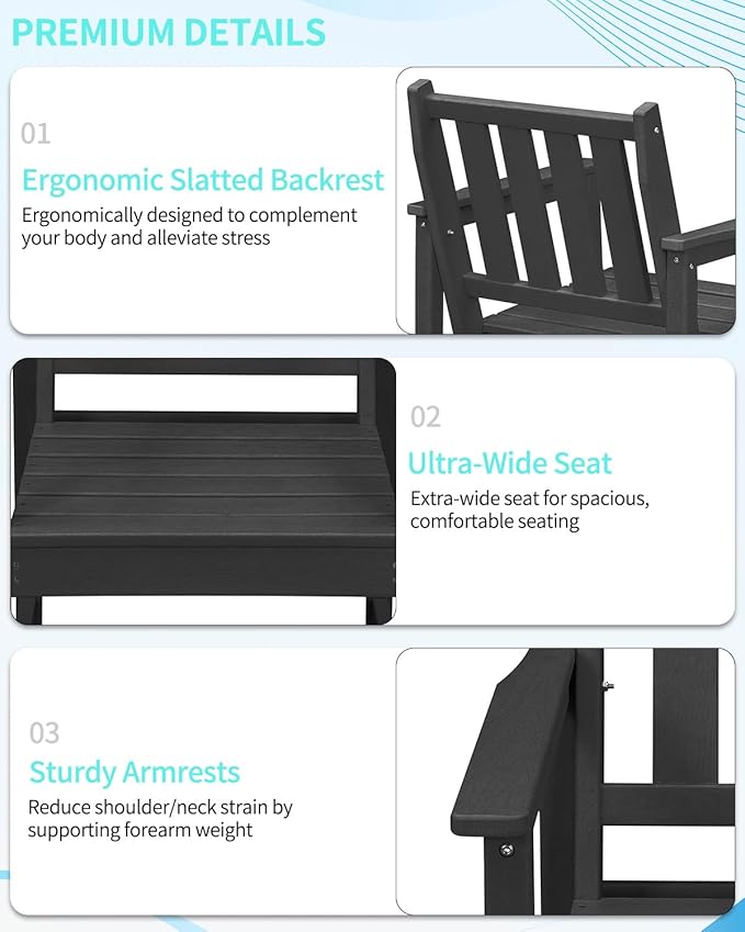 QUASCO 7-Piece Patio Dining Table Sets, Outdoor HDPE Dining Furniture Set with Umbrella Hole Table and 6 Chairs for Poolside, Porch, Yard and Garden, Black