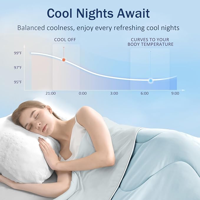 Cooling Blanket Comforter Hot Sleepers Full/Queen Soft Cooling Blanket, Double-Sided Cool Bedding for Night Sweats, All-Season Lightweight Comforter(90 * 90inch, Light Blue)