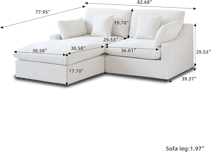 Cloud Couch Modular Sectional Sofa,82.68" L Shaped Couch,Down Filled Convertible Wide Seater, 2 Seater+Ottoman for Living Room Set,Covers Washable&Replaceable,White