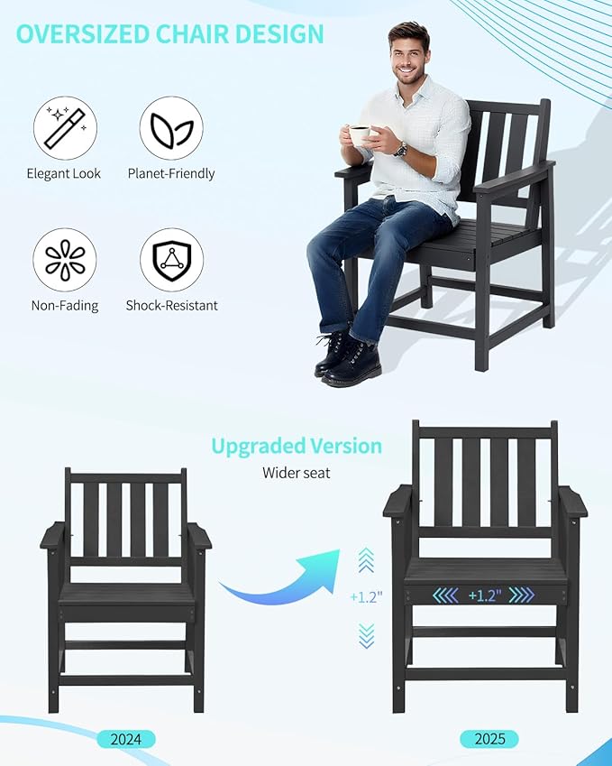 QUASCO Outdoor Dining Set for 6, HDPE Patio Dining Furniture Set with Umbrella Hole Table and 4 Chairs and 1 Bench, All Weather Outdoor Outdoor Dining Bench Sets for Garden, Lawn, Black