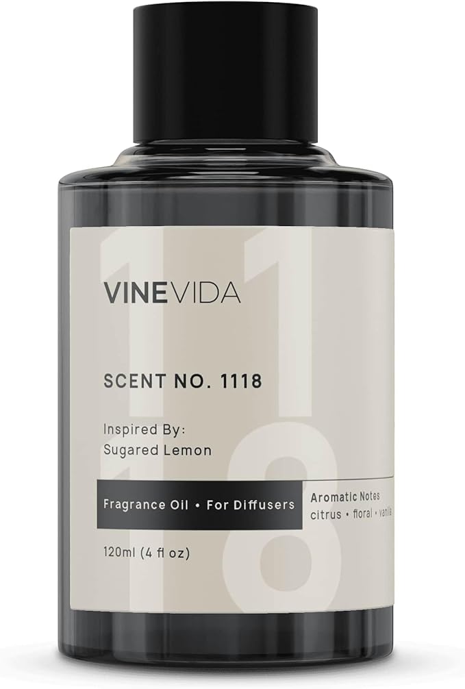 VINEVIDA [4 Fl Oz] Scent NO. 1118 Fragrance Oil for Cold Air Diffusers, Aromatic Notes of Citrus, Green, Floral, Sugar & Vanilla Essential Oils for Diffuser Oil Refill & Air Freshener Room Spray