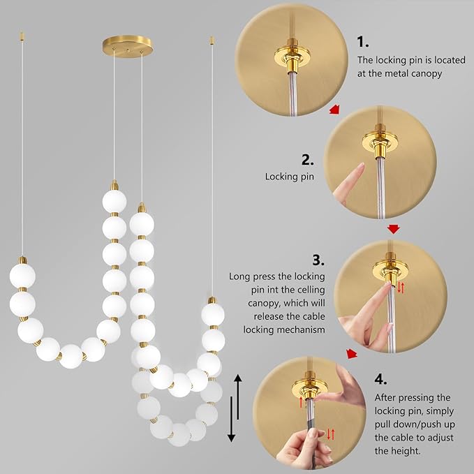 Modern Chandeliers LED Dimmable Light Acrylic Balls Ceiling Pendant Lighting for Dining Room Living Room Bedroom Adjustable Hanging Lights 45 Watts Gold Lamp