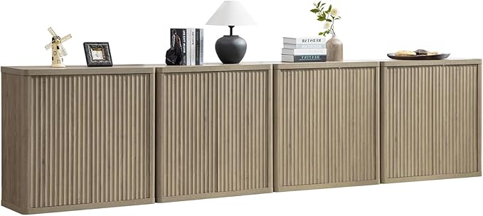 SICOTAS Buffet Cabinet with Storage Sideboard Accent Modern Credenza with Doors & Shelves Fluted 138.4" Tall Media Console Mid Century Coffee Bar Table for Living Room Kitchen Dining Room Hallway
