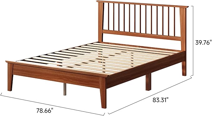 MUSEHOMEINC Solid Wood King Size Bed Frame with Headboard, Mid Century Modern Style,Wooden Slat Support, No Box Spring Needed, Large Under Bed Storage, Easy Assembly (King)