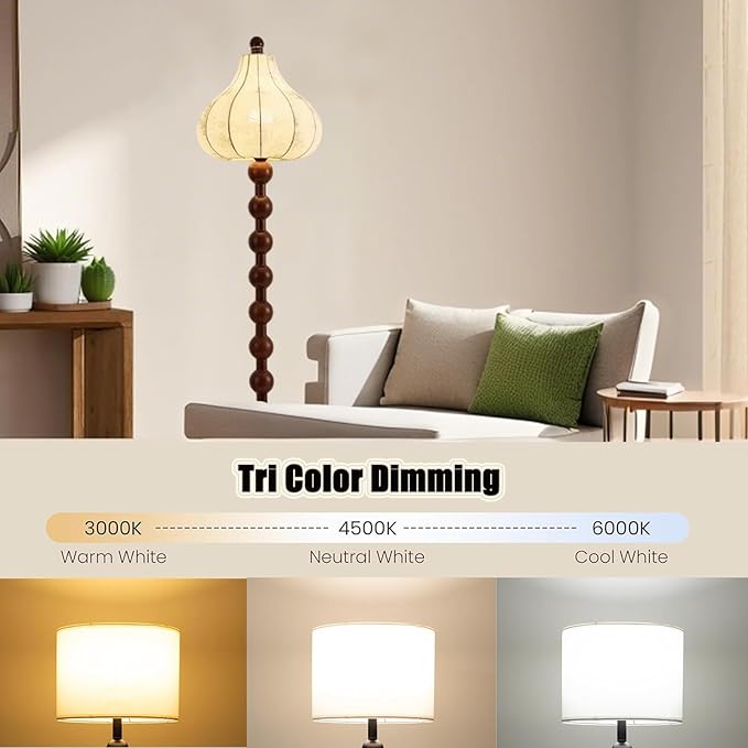 Floor Lamp for Living Room Bedroom with 3 Color Dimming Farmhouse Industrial Floor Lamp Elegant Nickel Finish Reading Floor Lamps Suitable for Living Room Bedroom Office