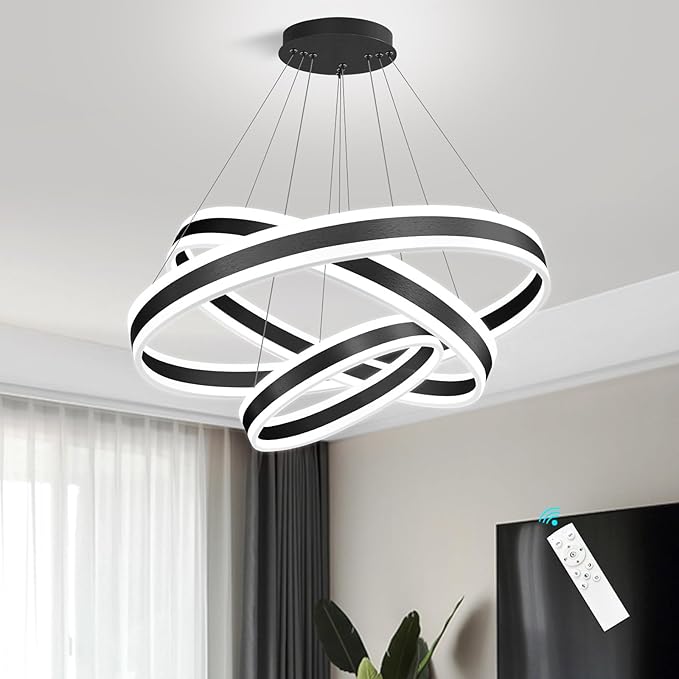 Modern Chandelier for Dining Room 3-Rings D31.5'' LED Dimmable Pendant Lighting High Ceiling Chandelier for Living Room Foyer Bedroom Entryway 3000K-6000K