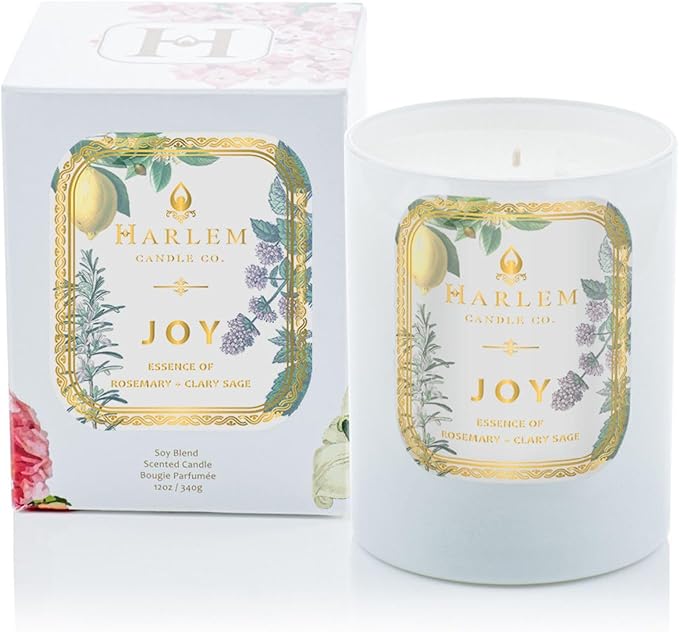 HARLEM CANDLE CO. - Joy - Luxury Scented Soy Candle, 11 oz - 80-Hour Burn Time | Fresh Mint, Italian Lemon, Rosemary, Jasmine Petals, Cedarwood, Amber Musk | Scented Candles for Home
