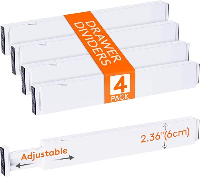 Lifewit 4 Pack Kitchen Drawer Dividers 2.36" High, 16"-22" Adjustable Drawer Organizer for Utensils/Clothes/Makeup, Plastic Expandable Separators in Dresser/Bedroom/Bathroom/Office Storage