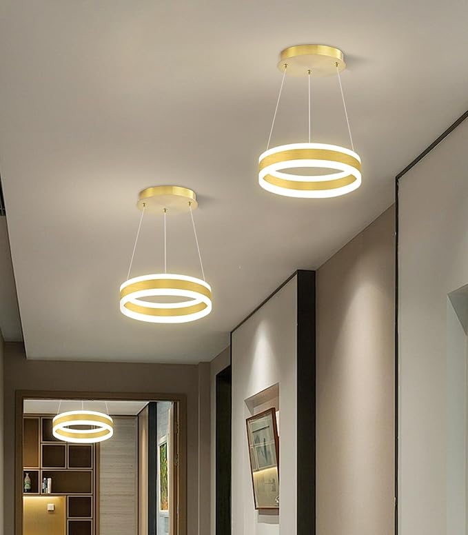 D7.8'' Modern Ring Chandelier for Dining Room LED Dimmable Pendant Lighting High Ceiling Chandelier for Living Room Foyer Bedroom Entryway 3000K-6000K Gold