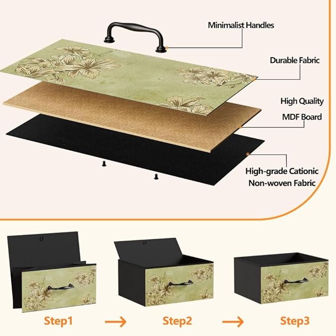 Furnulem Tall 6 Drawers Dresser, Vintage Storage Organizer Unit with Fabric Bins for Bedroom, Living Room, Closet, Nusery, Dorm, Entryway, Bedside Furniture, Sturdy Metal Frame, Wood Top