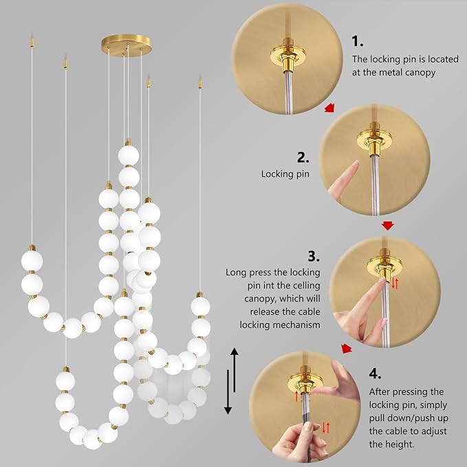Modern Chandeliers LED Dimmable Light Acrylic Balls Ceiling Pendant Lighting for Living Room Dining Room Bedroom Adjustable Hanging Lights 90 Watts Gold Lamp