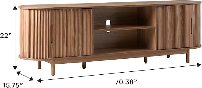 Walker Edison Chloe Curved Reeded TV Stand, Sliding Doors, 75 Inch, 70 inch, Mocha