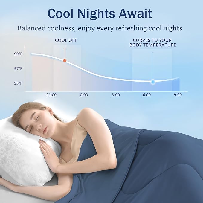 Cooling Blanket Comforter Hot Sleepers King/Cali King Soft Cooling Blanket, Double-Sided Cool Bedding for Night Sweats, All-Season Lightweight Comforter(106 * 90inch, Midnight Blue)