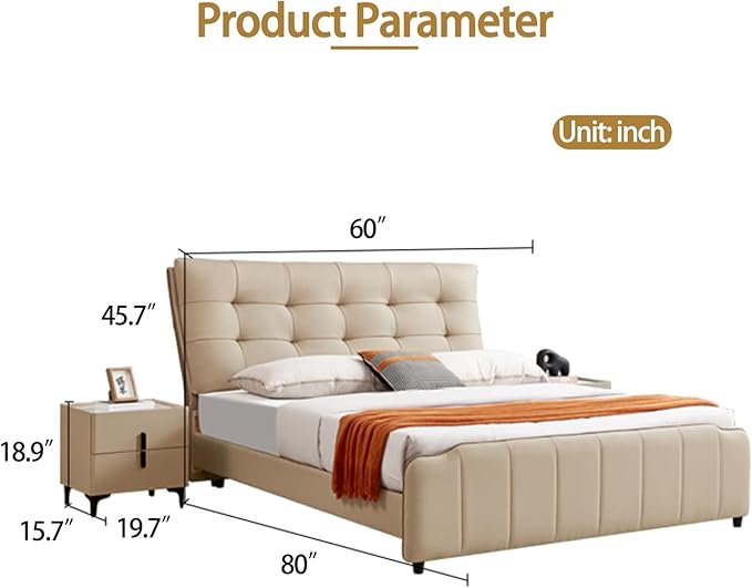Contemporary Upholstered Bed Frame Stylish Tufted Headboard Sturdy Frame Perfect for Bedroom Modern Comfort Focused Design (Queen)