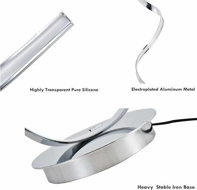 59 inches Twisted Floor Standing Lamp, 60W Adjustable Bright and Infinitely Dimmable, LED Modern Silver Floor Tall Lamp for Living Room Bedroom Office with Remote (Chrome)