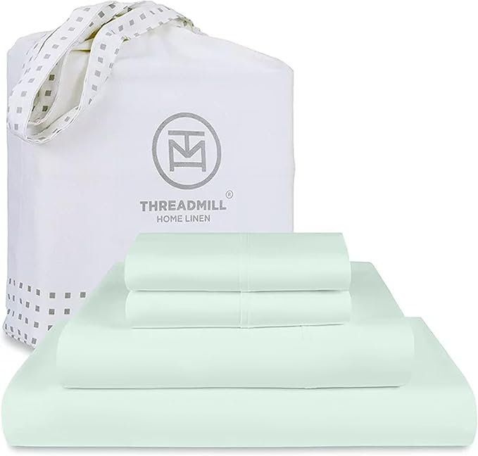 Threadmill King Size Sheets | 600 Thread Count King Bed Sheets Set for King Mattress 16” Deep Pocket | Sateen Weave 4-Piece Bedding Set with Cooling Effect | Seaglass