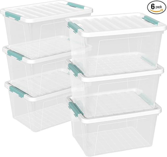 Pekky 6 Packs Clear Large Storage Containers Bins with Lid, Multipurpose 35 Quart Plastic Latch Box Tote