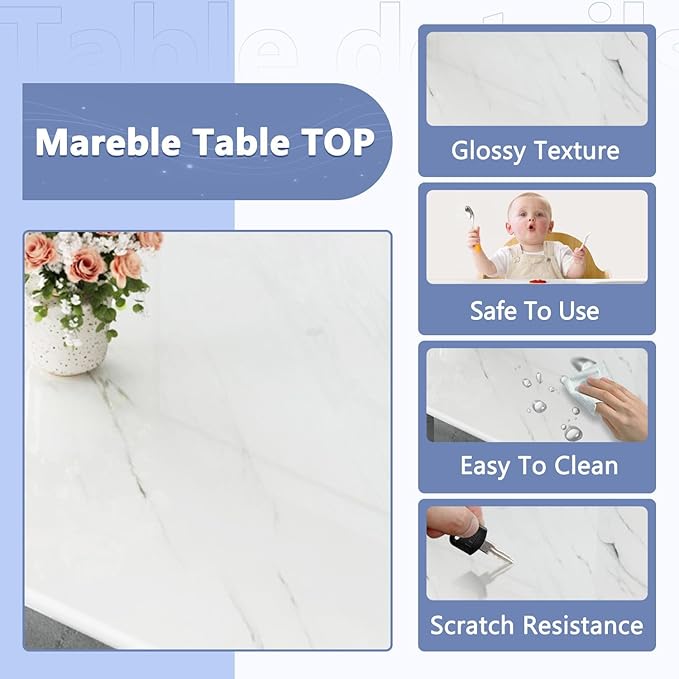 JUFU Dining Table Set for 10, 67'' Dining Table for 8-10 People with Faux Marble Tabletop and Sturdy Leg, White Rectangle Dining Room Table Set for 10 with PU Chairs, Perfect for Big Dining Room