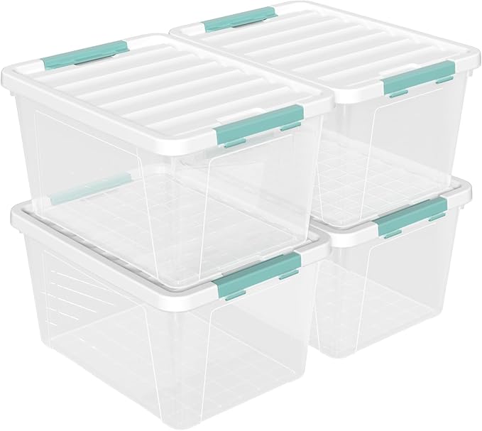 Readsky 36 Quart Plastic Clear Storage Bins with Lids, Large Latch Boxes, 4-Pack