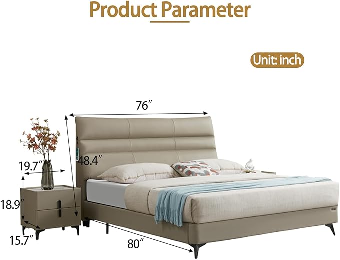 Luxury Upholstered Leather Bed Frame Modern Tufted Headboard with Quiet Slatted Base - Premium Bedroom Furniture, Easy Assembly, Elegant Comfort (King)