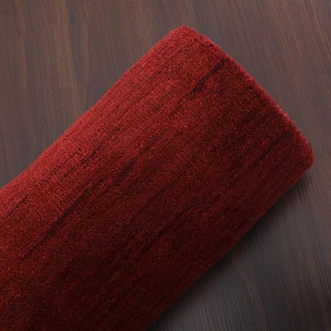 Hand Knotted Loom Wool ECO-Friendly Area Rugs - 2'8''x12', Runner, Red Color, Solid Plain Design, High Pile Thick Handmade Anti Skid Area Rugs for Living Room, Bed Room (L00111)