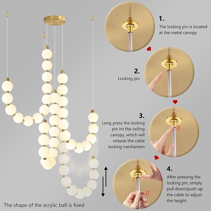 Modern Chandeliers LED Dimmable Light Acrylic Balls Ceiling Pendant Lighting for Living Room Dining Room Bedroom Adjustable Hanging Lights 70 Watts, Antique Gold Lamp
