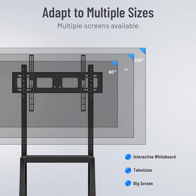 Mobile TV Cart,JYXOIHUB, Rooling TV Stand with Wheels for 60 to 100 Inch LCD LED OLED Plasma Flat Panel Screens up to 330lbs AVA1500-60-1P (Black)