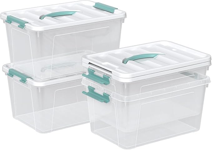 Readsky 4 Packs Clear Storage Latch Box Plastic, Plastics Storage Bins, 14 Quart