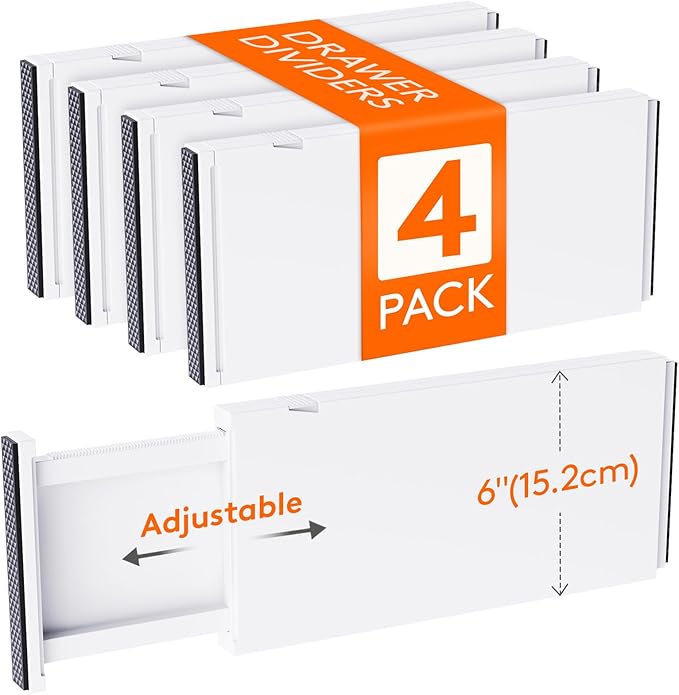 Lifewit 4 Pack Drawer Dividers Plastic 6" High, 13.5-22" Adjustable Drawer Organizers for Clothes, Expandable Dresser Separators in Bedroom/Bathroom/Kitchen/Fridge/Office Organization and Storage