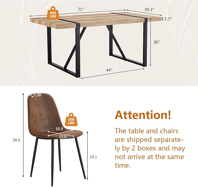 7 Piece Dining Table Set，Dinner Table Set for 6，71'' Kitchen Table and Suede Nap Fabic Chairs Set of 6，6 Chair Dining Table Set for Kitchen Dining Room