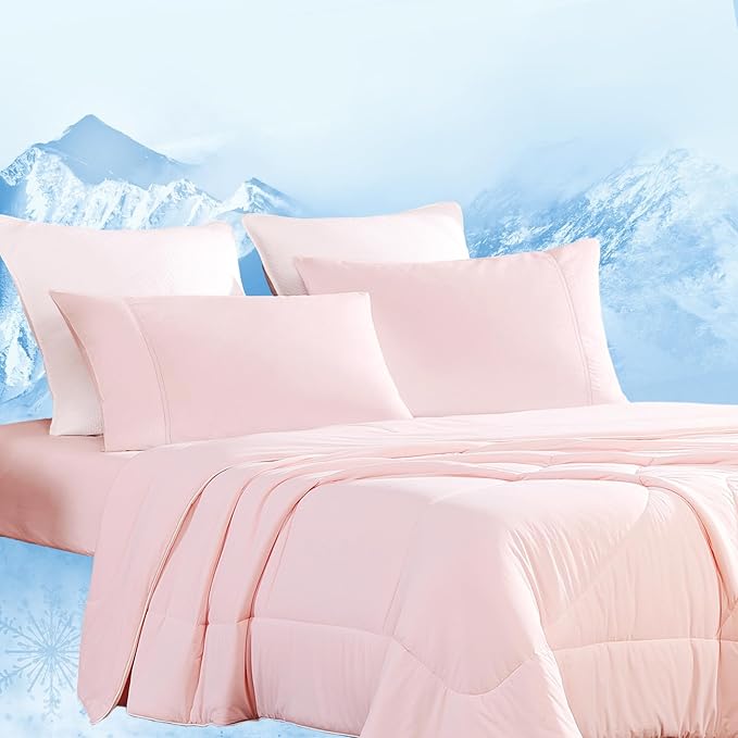Dream Valley®Outlast®Cooling Comforter, NASA-Grade Technology Cooling Blanket, Q-Max > 0.45 Aerocool™Cooling for Night Sweats, Hot Sleepers,Pink Blush, 68"x90" Twin XL