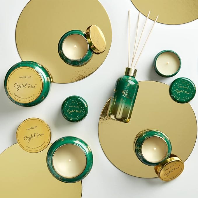 Capri Blue Glimmer Reed Diffuser Set - Includes Diffuser Sticks, Scented Oil, and Decorative Glass Bottle - Home Decor Room Freshener - Capri Blue Home Fragrance - Crystal Pine (8 fl oz)