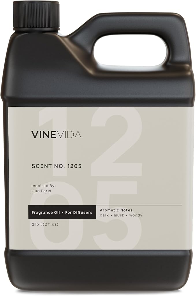 VINEVIDA [32 Fl Oz] Scent NO. 1205 Fragrance Oil for Cold Air Diffusers, Aromatic Notes of Dark Musk Oud Wood, Essential Oils for Diffuser Oil Refill & Air Freshener Room Spray