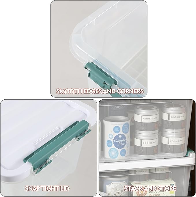 4-Pack 20 Quart Clear Storage Bins, Stackable Plastic Storage Latches Box/Containers with Lid