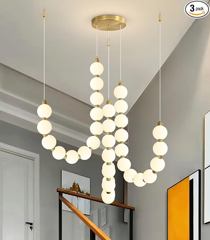 Modern Chandeliers LED Dimmable Light Acrylic Balls Ceiling Pendant Lighting for Living Room Dining Room Bedroom Adjustable Hanging Lights 70 Watts, Antique Gold Lamp