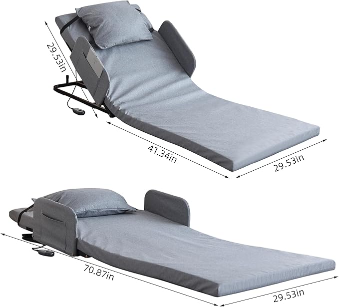 Adjustable Electric Bed Support Frame, Gray, Steel, 330lb Capacity, Remote Control, 65-Degree Tilt, Motor Drive,Portable Lift Mattress