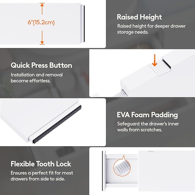 Lifewit 8 Pack Drawer Dividers Plastic 6" High, 13.5-22" Adjustable Drawer Organizers for Clothes, Expandable Dresser Separators in Bedroom/Bathroom/Kitchen/Fridge/Office Organization and Storage