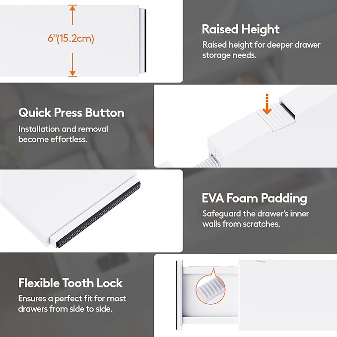 Lifewit 5 Pack Drawer Dividers Plastic 6" High, 13.5-22" Adjustable Drawer Organizers for Clothes, Expandable Dresser Separators in Bedroom/Bathroom/Kitchen/Fridge/Office Organization and Storage